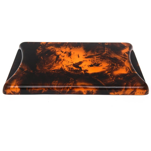 Italian Rede Guzzini Large Faux Tortoise Lucite Tray With Brass Handles 1970's Restored For Sale - Image 10 of 10