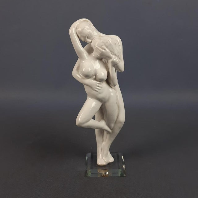 Vintage Ceramic Sculpture of Couple in Love with Glass Base, 1970s For Sale - Image 16 of 16