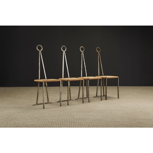 Exceptionally Unique Set of 'Breteau' Wrought Iron Chairs, c 1955 France, Signed - Set of 4 For Sale - Image 4 of 12