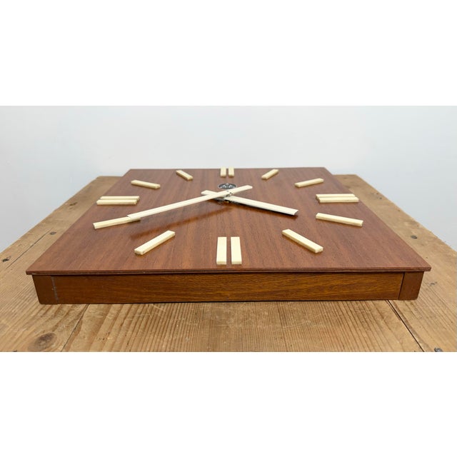 Vintage Brown Wooden Wall Clock from Pragotron, 1980s For Sale - Image 13 of 16