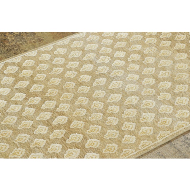 2020s Contemporary Block Print Geometric Natural Silk Runner by Rug & Kilim, India For Sale - Image 5 of 8