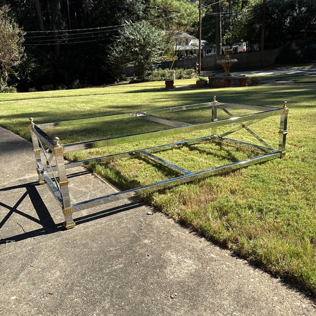 Chrome VTG Mid Century Modern Chrome Brass Two-Tier Coffee Table Hollywood Regency For Sale - Image 8 of 11