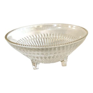 Vintage Mid Century Modern Jeannette 3-Feet Nut/Candy Bowl Diamond-Paneled Sides Beaded Trim 1950s-70s For Sale