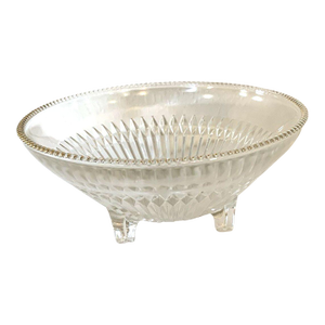 Vintage Mid Century Modern Jeannette 3-Feet Nut/Candy Bowl Diamond-Paneled Sides Beaded Trim 1950s-70s