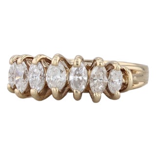 1ctw Marquise Diamond Ring 14k Yellow Gold Stackable Wedding Anniversary Band, Size 6 For Sale