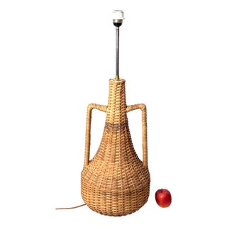Large Mid-Century Handmade Floor Lamp in Rattan, 1960s For Sale