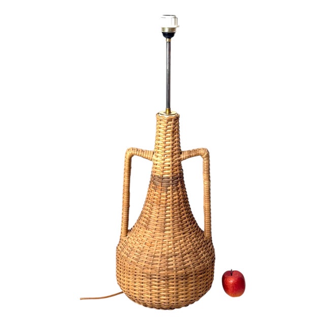 Large Mid-Century Handmade Floor Lamp in Rattan, 1960s For Sale