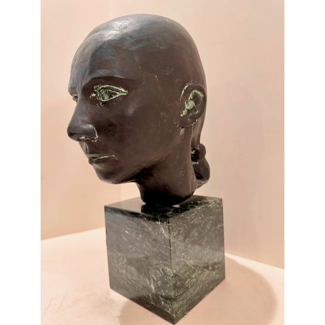 Larry Mohr Verdigris Bronze Bust ''Beth'' on Marble Pedestal Sculpture Signed From Artist Estate For Sale - Image 4 of 11