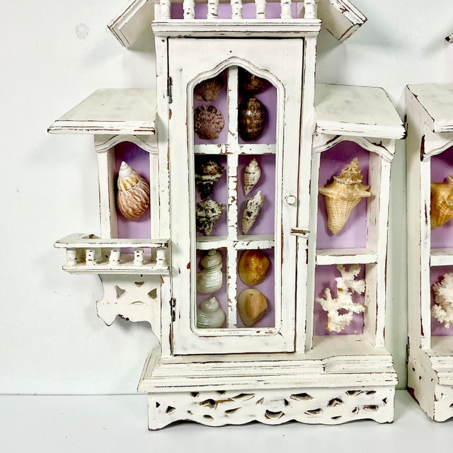 Late 20th Century Vintage Coastal Boho Chic Lavender Ground Beach House Divided Shadowbox Decorative Object, Seashell Collection - A Pair For Sale - Image 5 of 18