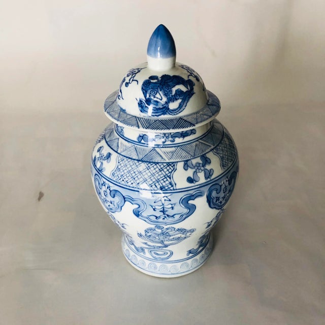 90's Chinese Blue & White Porcelain Lidded Ginger Jar For Sale - Image 4 of 7