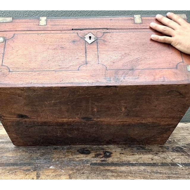 Vintage Campaign Wood Box With Brass Detail For Sale - Image 13 of 13