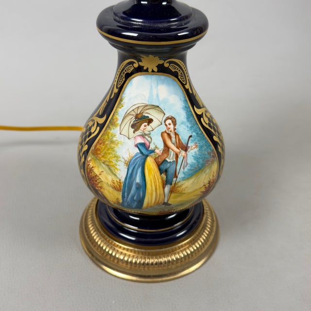Antique French Porcelain Table Lamp in Brass and Satin Glass For Sale - Image 10 of 14