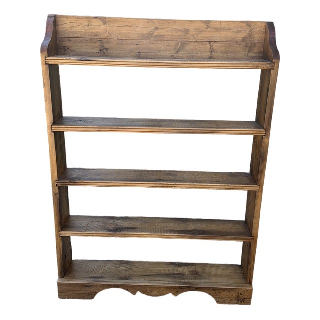 Vintage Rustic Pine Shallow Bookcase With Scalloped Detail For Sale