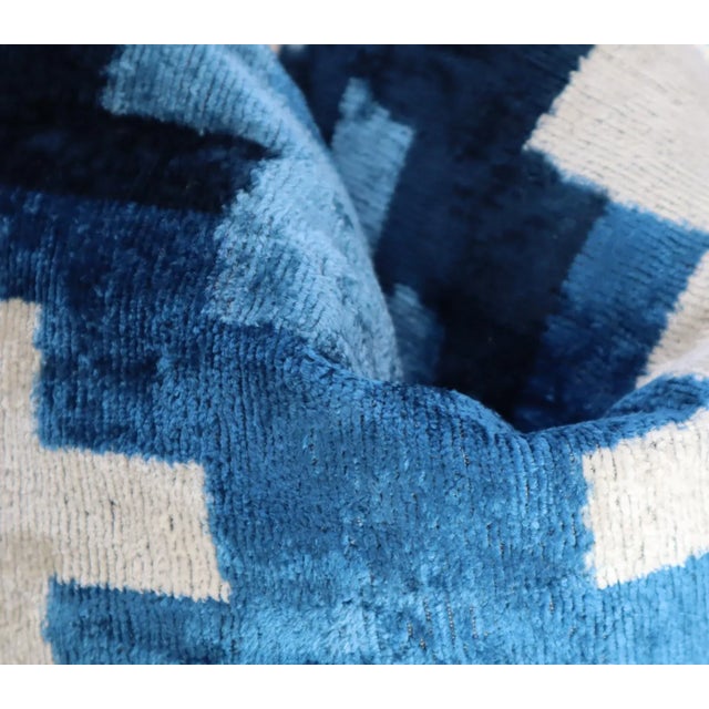 Contemporary Blue & Ivory Handmade Silk Throw Pillow With Down Insert For Sale - Image 4 of 7