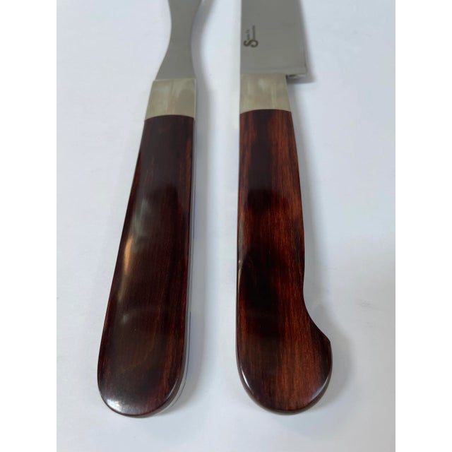 Late 20th Century Santa Fe Stoneworks Lapis Lazuli & Mother of Pearl Inlaid Cutlery Carving Set For Sale In Chicago - Image 6 of 10