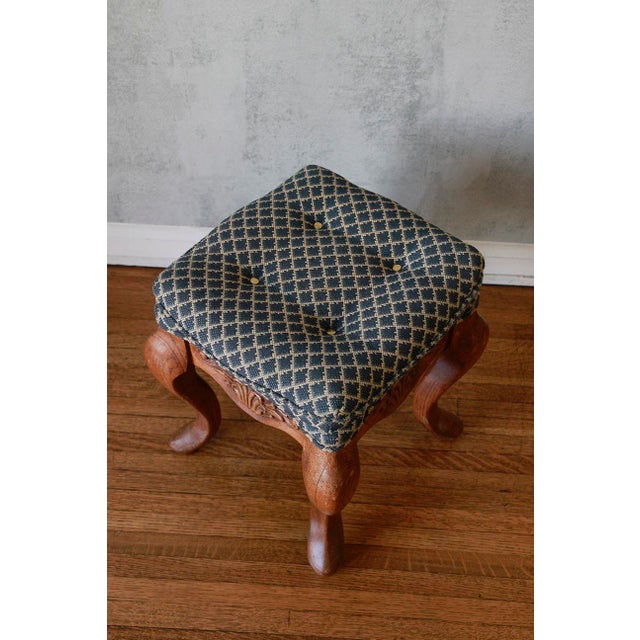Set of 3 Antique Hand Carved Solid Walnut Stools With Perfect Upholstery For Sale - Image 9 of 13