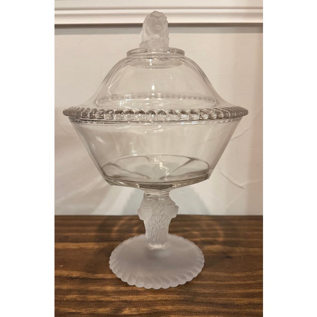 Late 19th Century 1870s Gillinder & Sons Frosted Lion Covered Glass Compote For Sale - Image 5 of 17