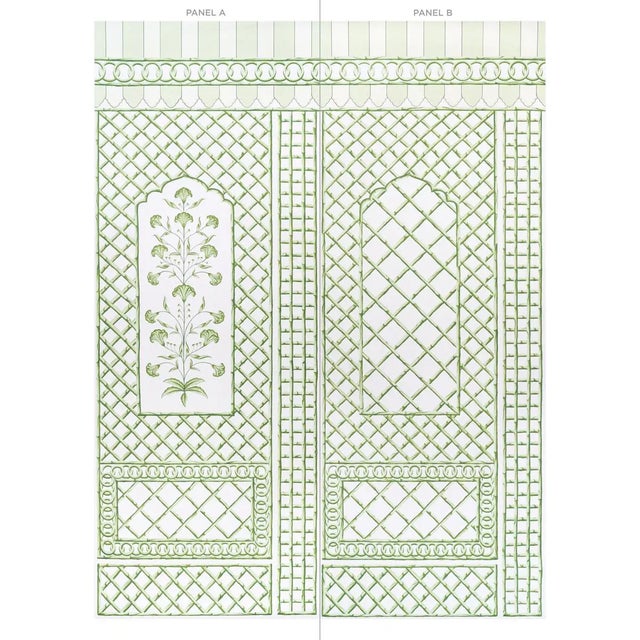 Contemporary Schumacher x Marie-Anne Oudejans Bamboo Trellis Panel A in Green For Sale - Image 3 of 4