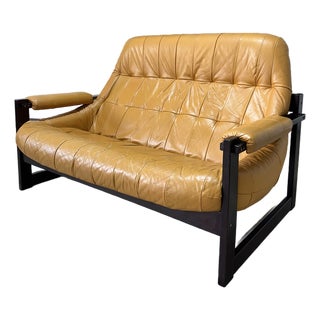 1970s Percival Lafer Brazilian Leather Mp-163 Earth Loveseat For Sale
