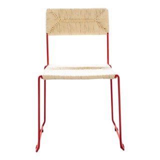 Italian Striking Sculptural Bold Red Iron & Natural Straw Dining Chair For Sale