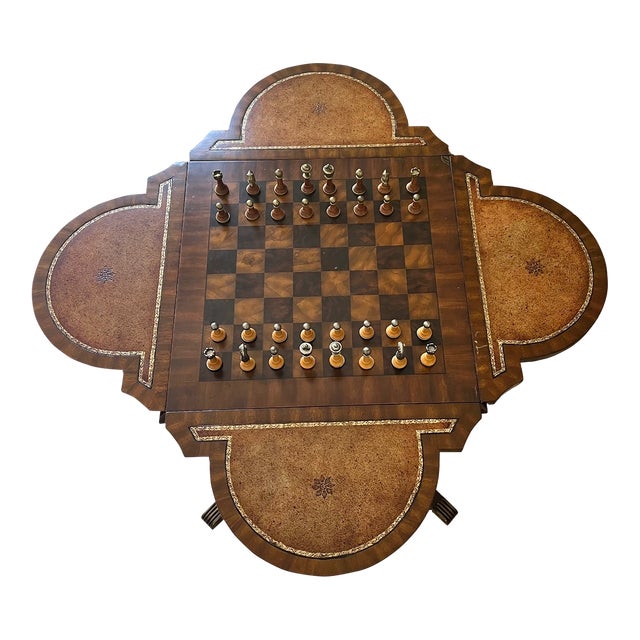 Late 20th Century Maitland Smith Brown Chess Game Table | Chairish