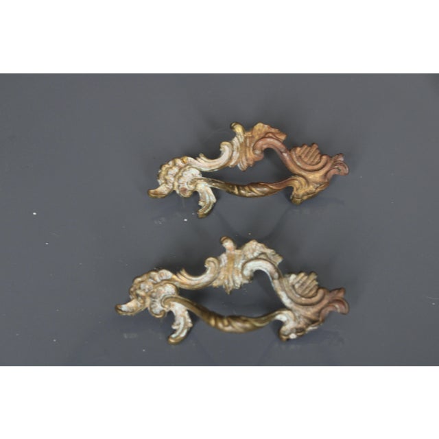 Pair Antique French Rococo Brass Cabinet Drawer Handles For Sale - Image 4 of 4