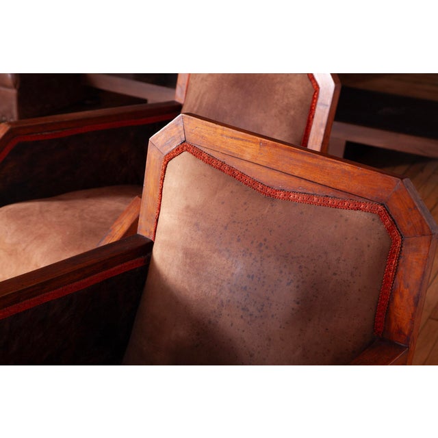 Pair of French Cubist Club Chairs in Leather and Hide, C. 1920s For Sale - Image 9 of 15