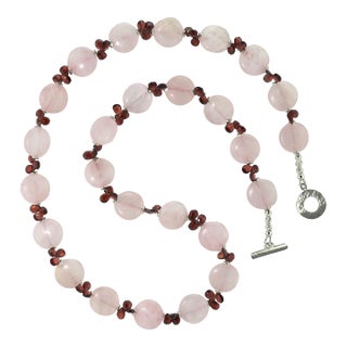 Ajd 27 Inch Garnet and Rose Quartz Necklace For Sale