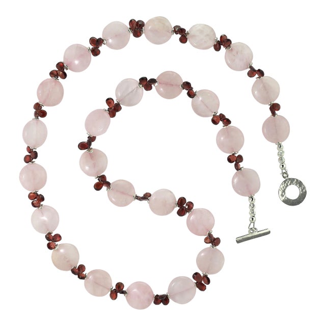 Ajd 27 Inch Garnet and Rose Quartz Necklace For Sale