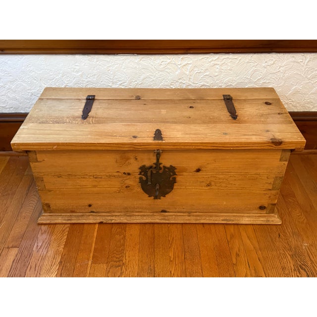 Brown Vintage Spanish Colonial Style Pine Trunk Blanket Chest With Iron Hardware For Sale - Image 8 of 9