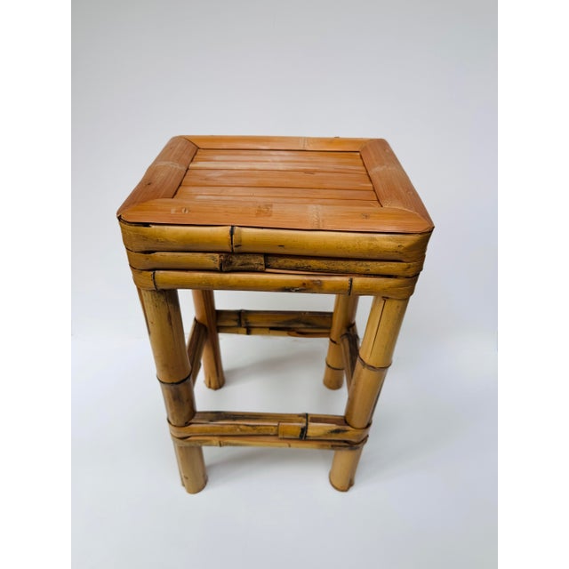 Vintage Bamboo Plant Stand Side Table Boho 20" For Sale - Image 4 of 11