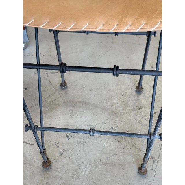Ilana Goor Iron Leather Stool - A Pair For Sale - Image 11 of 12