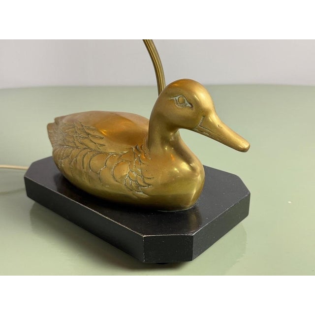 Metal Mid-Century Hollywood Regency Brass Duck Table Lamp with Black and Golden Shade, 1970s For Sale - Image 7 of 10