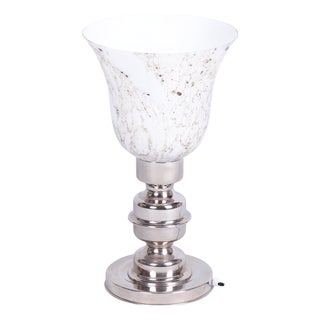 Art Deco Table Lamp in Chrome-Plated Steel and Glass, Czech, 1920s For Sale