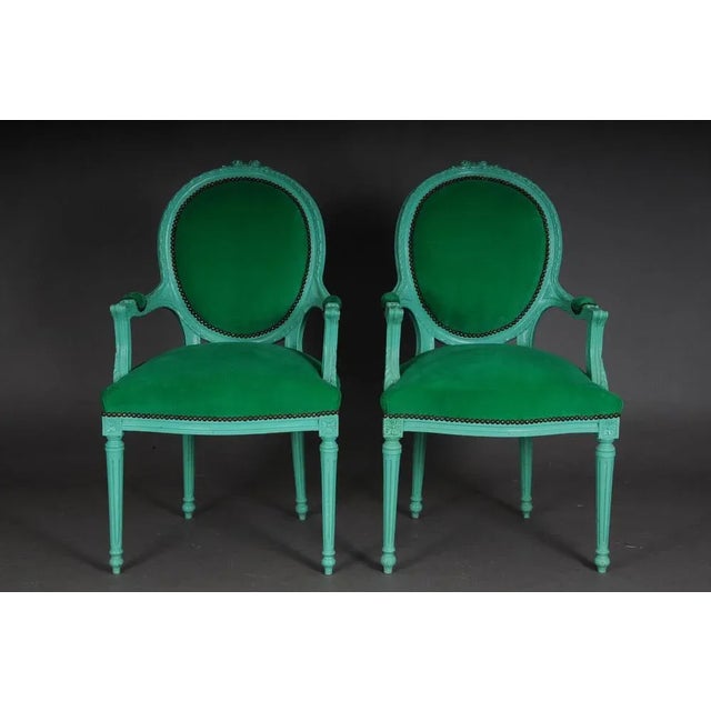 Louis XVI Style Green Armchair For Sale - Image 12 of 13