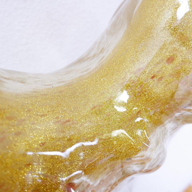 Glass Vintage Clear Art Glass Figurine with Gold Glitter, 1990s For Sale - Image 7 of 15