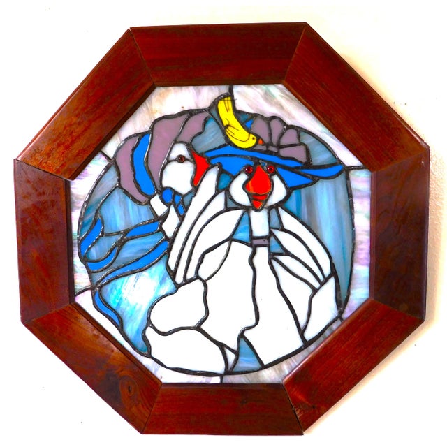 Blue Vintage Mid Century Mother Goose Nursery Rhyme Figural Stained Glass Window Panel For Sale - Image 8 of 8