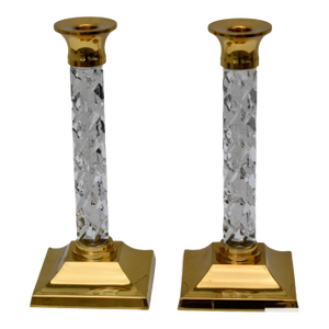 Vintage Waterford Pair of Crystal & Brass Candlesticks