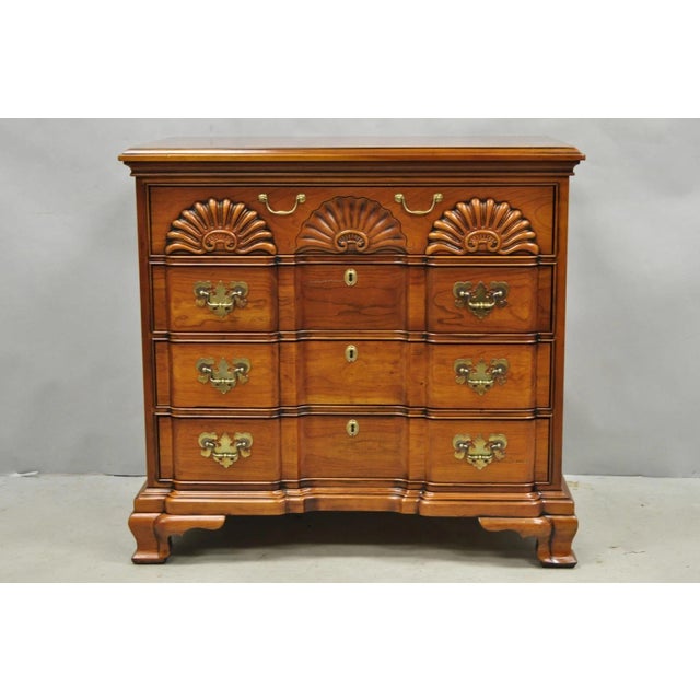 Vintage Georgian Style Solid Cherry Wood 3 Drawer Block Front Bachelor Chest Dresser by Harden Furniture. Item features 4...