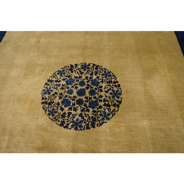 1900s Beige Field Open Field Medallion Classic Deco Antique Chinese Peking Rug For Sale - Image 9 of 12