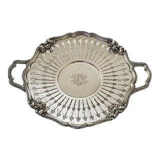 Antique Silver-Plated Pierced Handled Tray Victorian Era For Sale