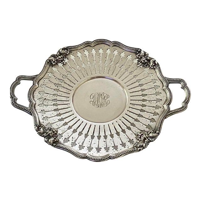 Antique Silver-Plated Pierced Handled Tray Victorian Era For Sale