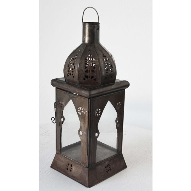 Moroccan Square Tole and Clear Glass Candle Lantern For Sale - Image 12 of 18