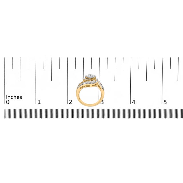 Metal 14K Yellow Gold 1.0 Cttw Baguette & Brilliant-Cut Diamond Round Floral Cluster Engagement Ring with Swirl Wrapped Triple Row Band - Size 6-3/4 For Sale - Image 7 of 7