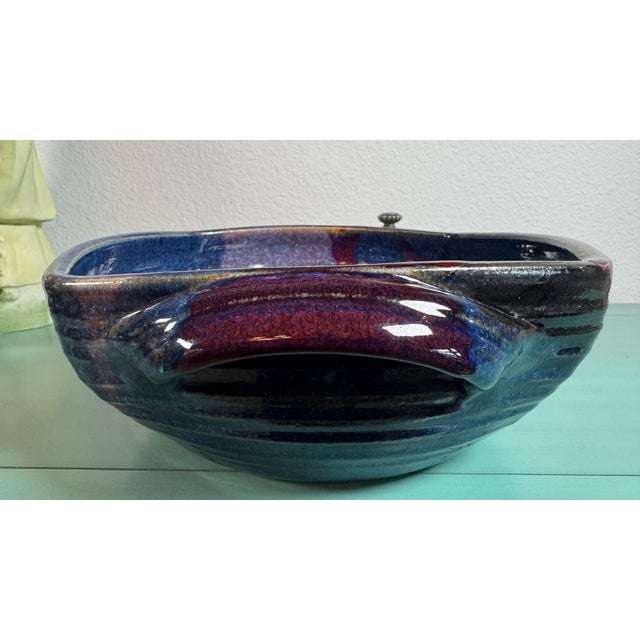 Studio Art ,Vintage Stoneware in Handmade Double Handles Rare Signed Koi For Sale - Image 11 of 18