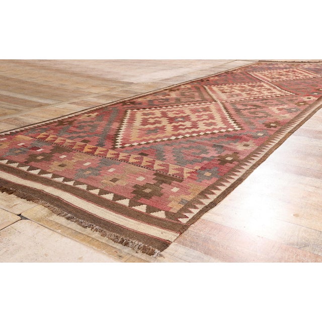 Brick Red Antique Afghani Maimana Kilim Rug Runner, 04'11 X 15'09 For Sale - Image 8 of 10