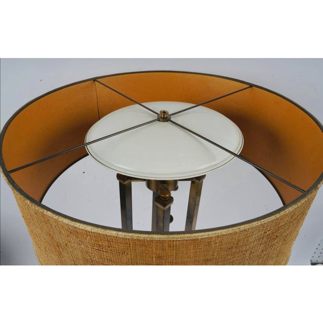 Tommi Parzinger Vintage Tommi Parzinger for Stiffel Architectural Brass Table Lamp With Original Drum Shade, Circa 1960s For Sale - Image 4 of 6