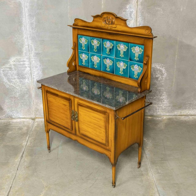 Blue Edwardian Marble Top Washstand, 1890s For Sale - Image 8 of 14