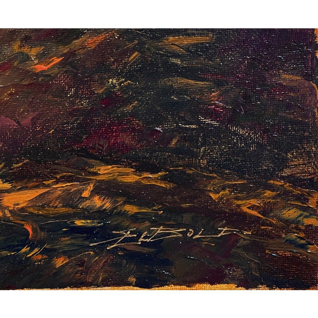 Night Opus by Sparky LeBold | Oil on Canvas Landscape with dramatic clouds and sunset. For Sale - Image 4 of 5