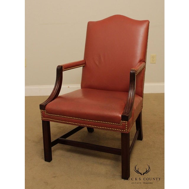 Brown 1990s Traditional Leather & Mahogany Tufted Armchair BucksEstateTraders 5 Out of 5 Stars For Sale - Image 8 of 10